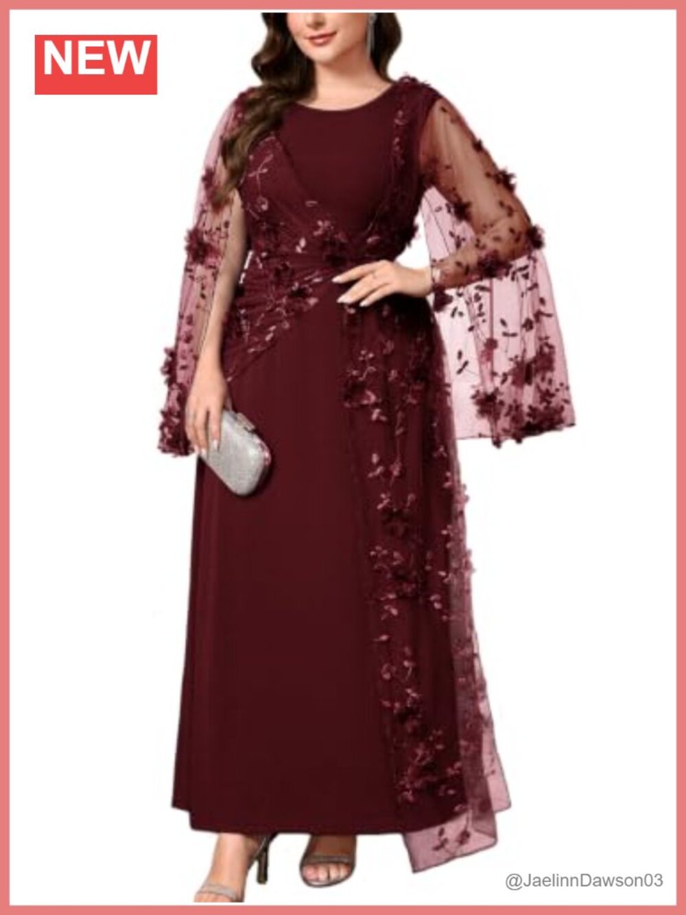 Plus Size 3D Floral Mesh A-Line Maxi Gown Formal Evening Dress